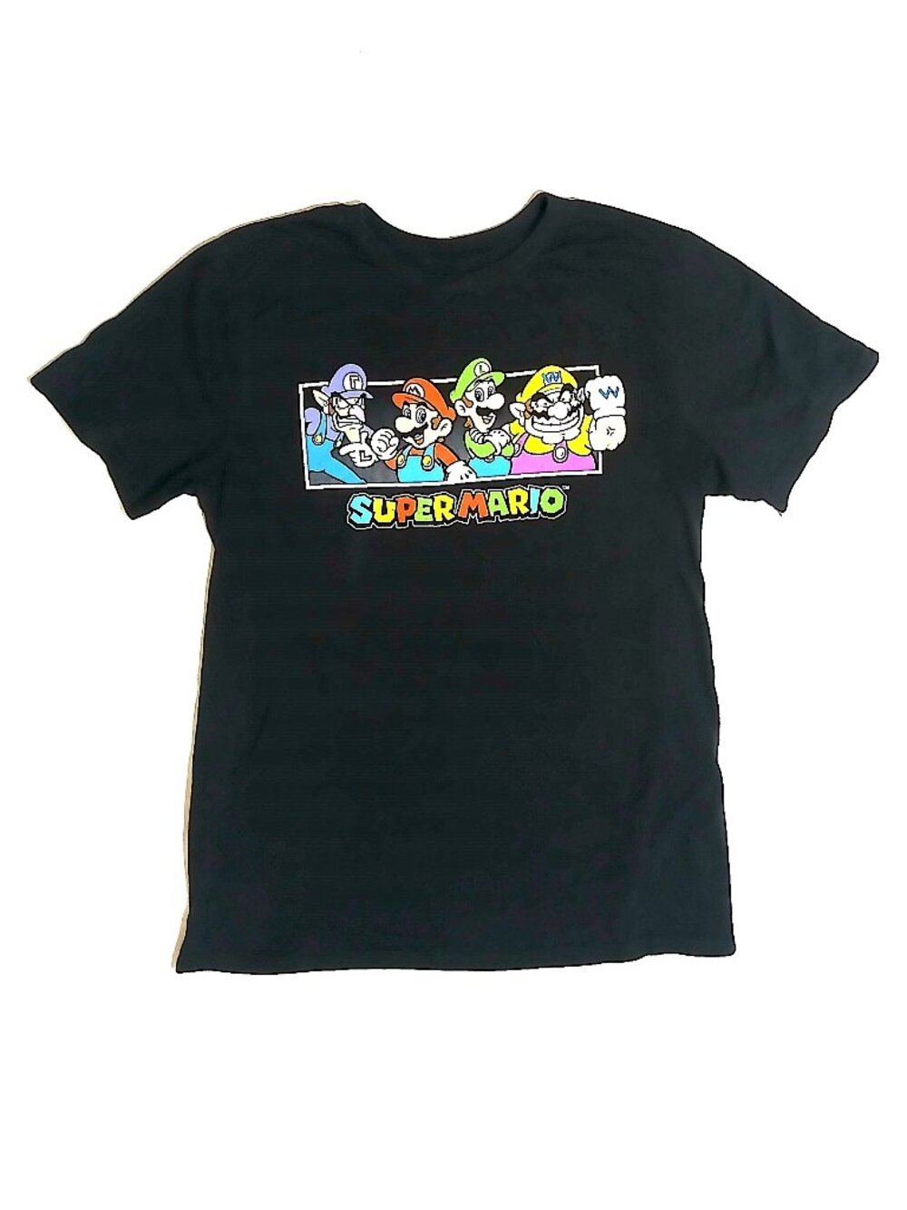 Super Mario Black Graphic Tee Large Nintendo Wario Luigi Mario Yoshi Shirt Retro